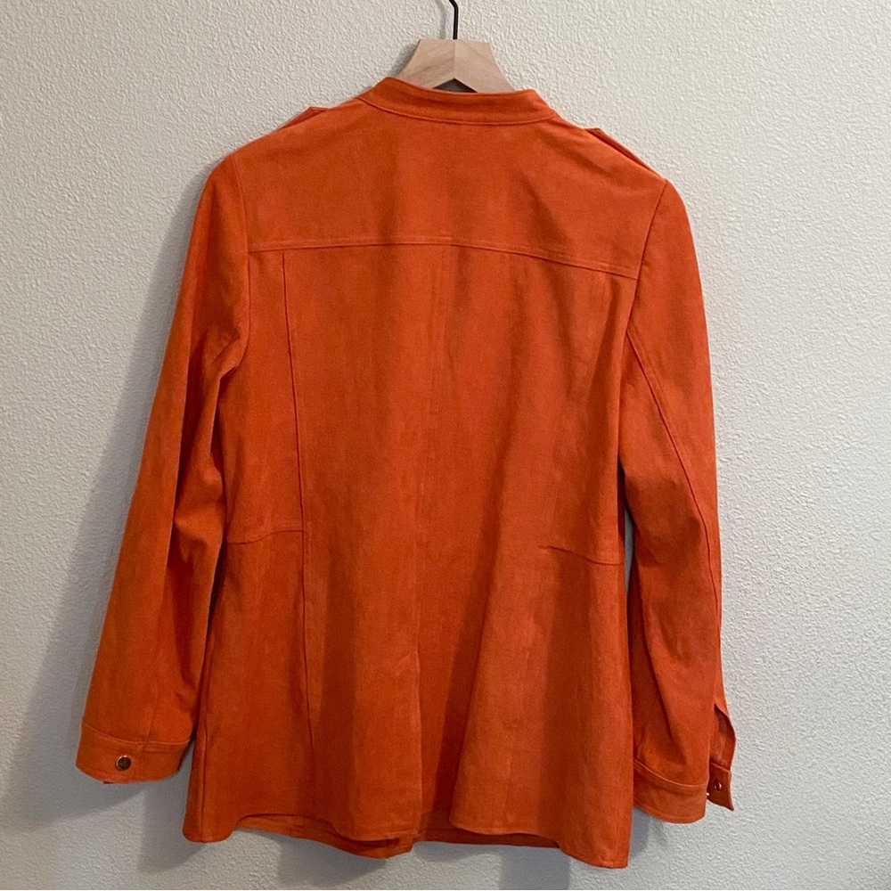 Chico’s Orange Faux Suede Military Inspired Snap Front Jacket - Medium - Picture 10 of 12